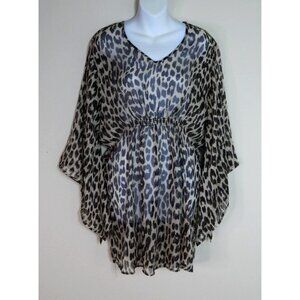 New Icing Women’s Sheer Leopard Print Kimono Top One Size Cover Up Blouse
